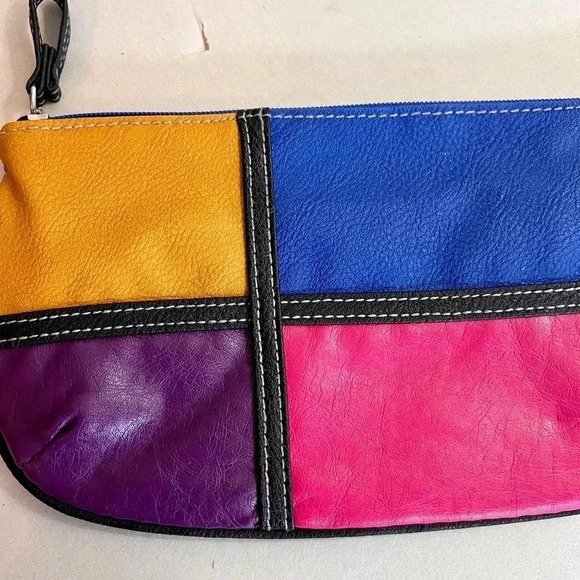 Vintage faux leather Multicolor Clutch with silver handle blue pink - Picture 4 of 15